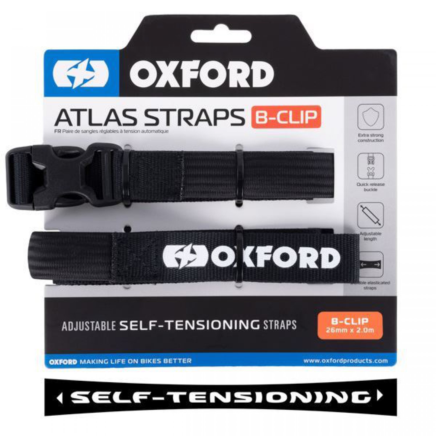 Ιμάντας OXFORD Atlas B-Clip 26mm x 2.0M Black (Pair) OX321 