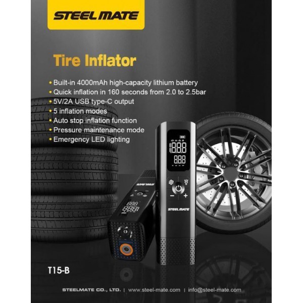 Mini Τρόμπα Αέρος Χεριού Steelmate T15B Με Φακό  